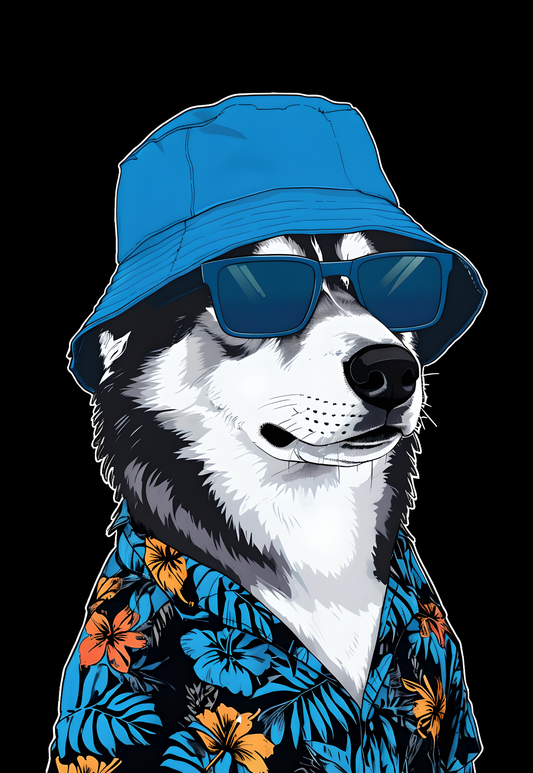 Cool Husky in Hawaiian Shirt – Digital Download Art Print