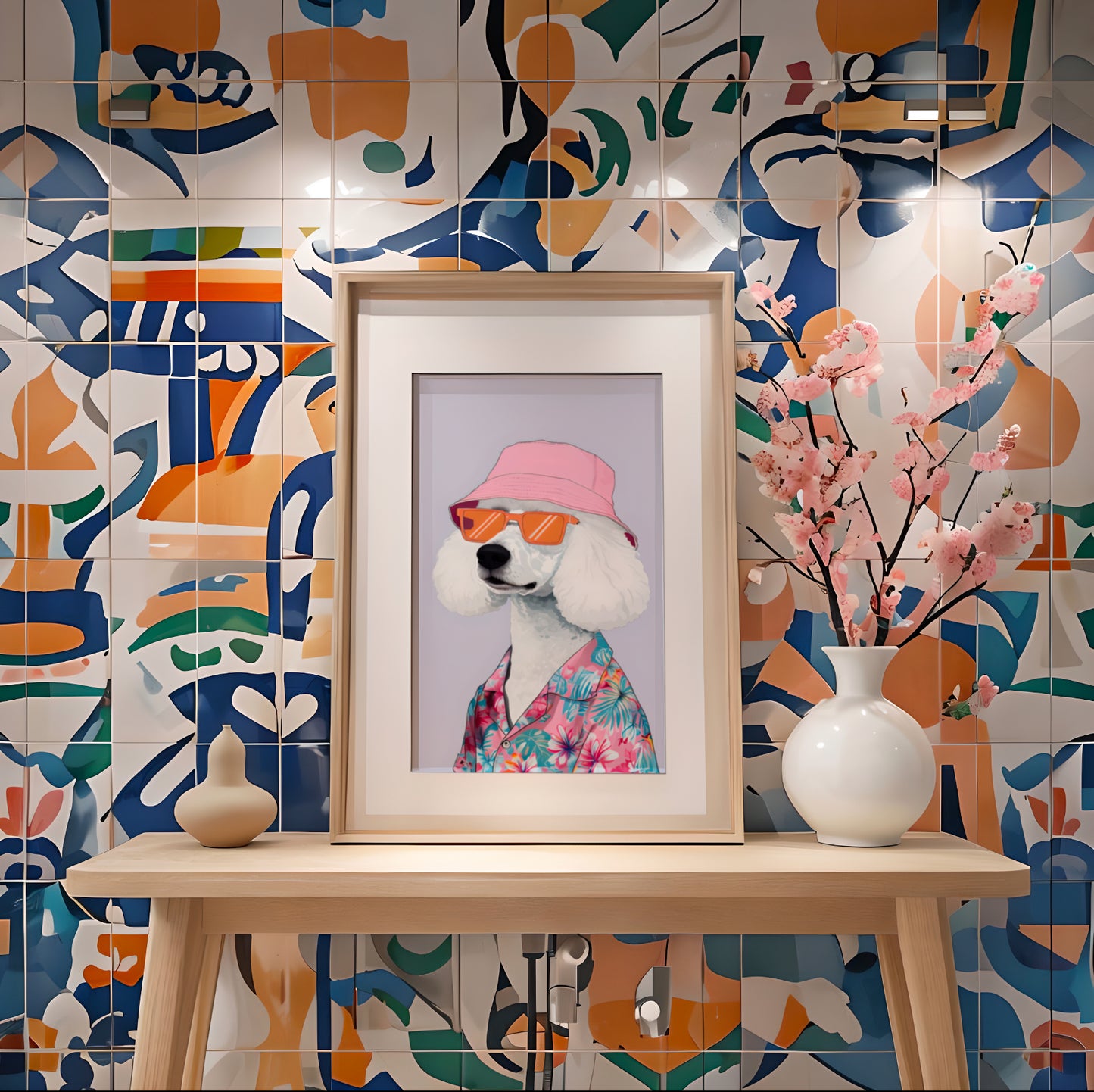 Trendy Poodle in Pink Hat – Digital Download Wall Art