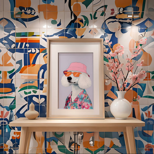 Trendy Poodle in Pink Hat – Digital Download Wall Art