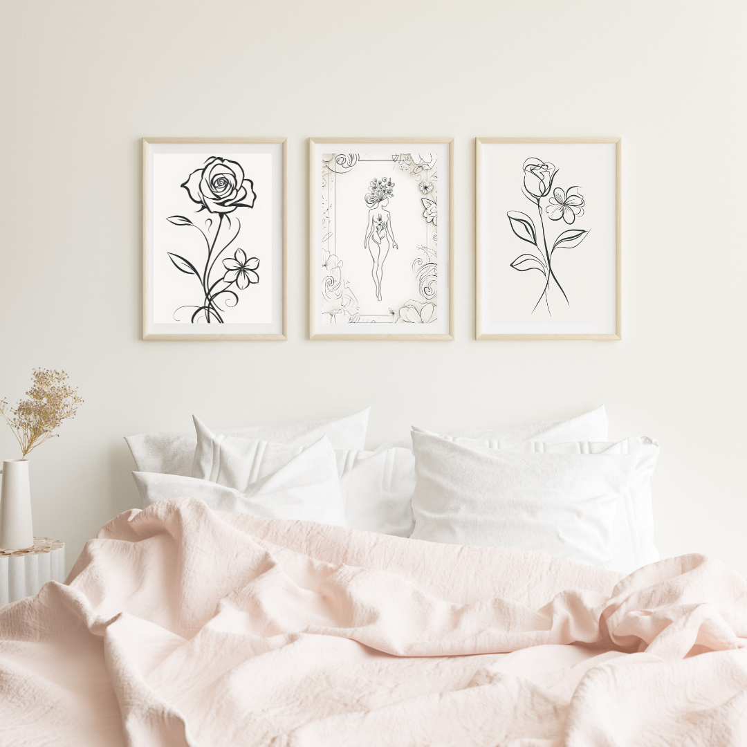 Minimalist Line Art | Rose & Bloom Printable Wall Art | Flower Goddess | Digital Download | Collection ( ON SALE )