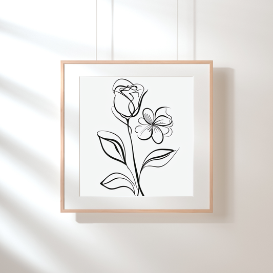 Minimalist Floral Line Art | Flower Wall Art | Line Art Print | Rose Wall Print | Digital Download