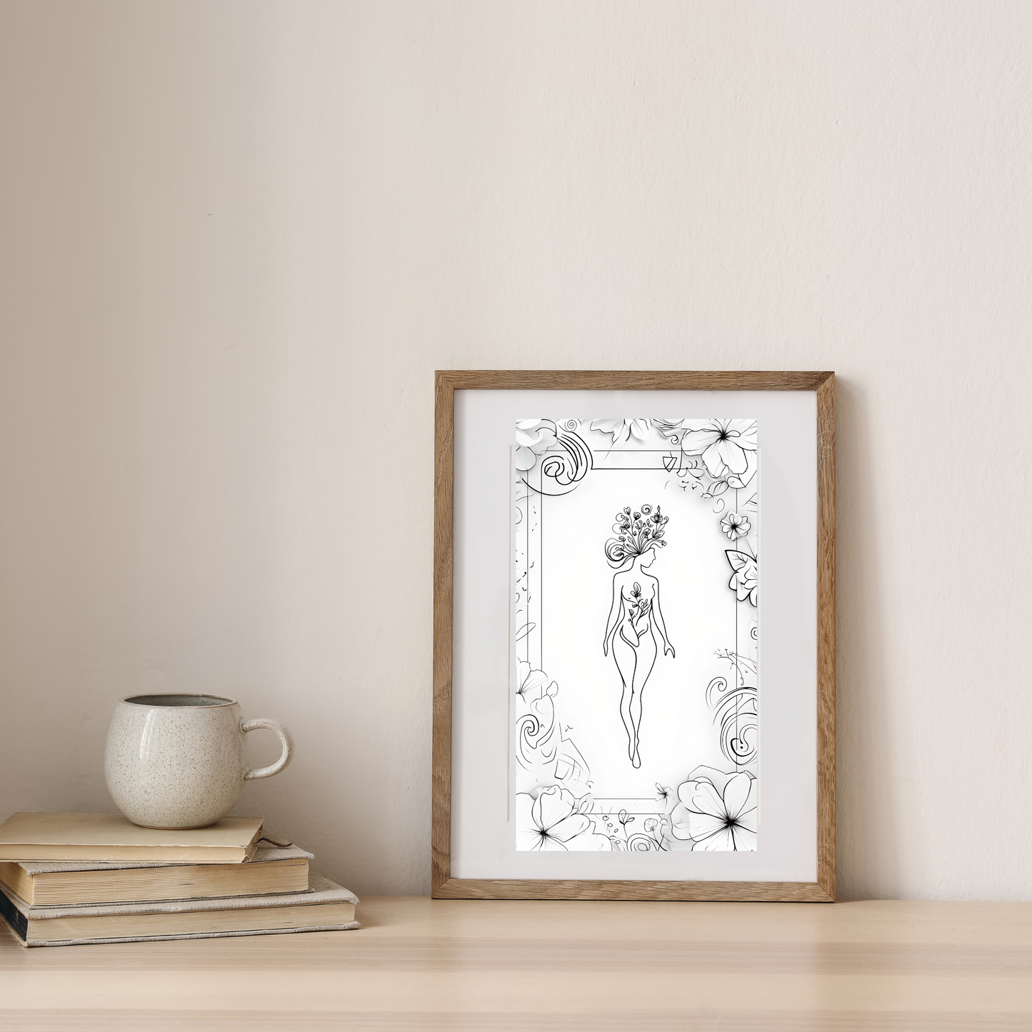 Floral Goddess Wall Art| Minimalist Line Art | Digital Download