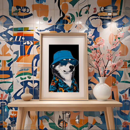 Cool Husky in Hawaiian Shirt – Digital Download Art Print