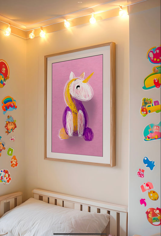 Playful Unicorn Digital Art Print – Pink Nursery Wall Decor | Cute Kids Room Printable Art | Magical Unicorn Poster Download