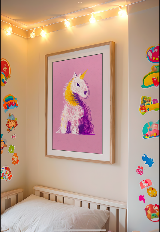 Whimsical Unicorn Digital Art Print – Kids Room Wall Decor | Pastel Pink Nursery Downloadable Print | Magical Unicorn Artwork