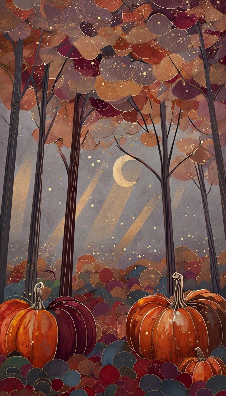 Autumn Moonlight Wall Art| Pumpkin Art | Seasonal Art | Halloween Art Prints | Pumpkin Forest Wall Art Print | Digital Download ( ON SALE | LIMITED TIME )