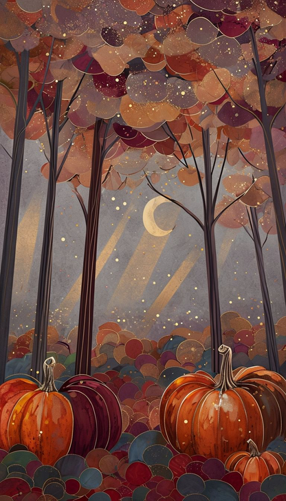 Autumn Moonlight Wall Art| Pumpkin Art | Seasonal Art | Halloween Art Prints | Pumpkin Forest Wall Art Print | Digital Download ( ON SALE | LIMITED TIME )
