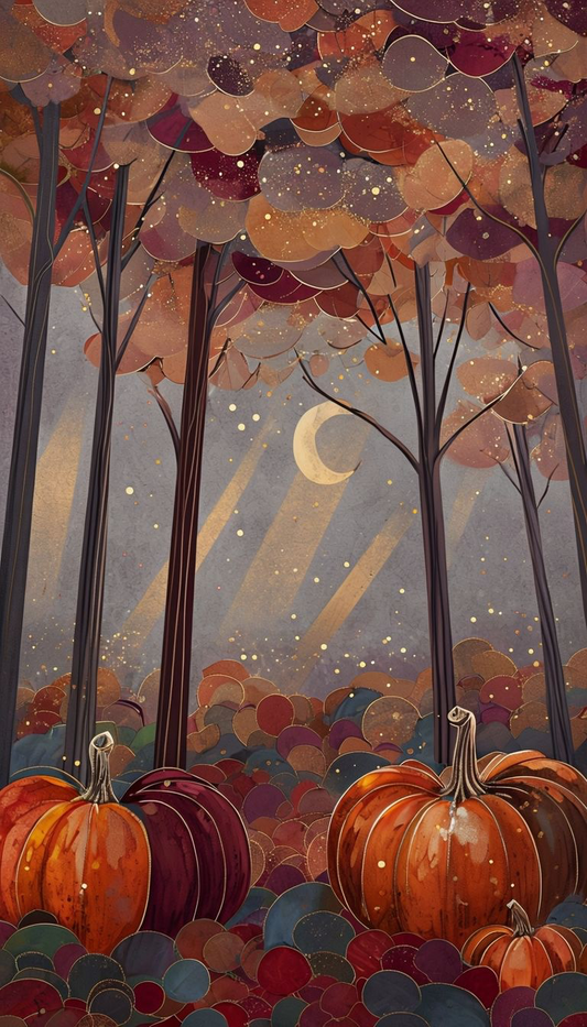Autumn Moonlight Wall Art| Pumpkin Art | Seasonal Art | Halloween Art Prints | Pumpkin Forest Wall Art Print | Digital Download ( ON SALE | LIMITED TIME )