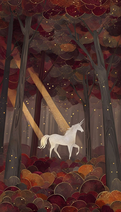 Enchanted Unicorn Art | Autumn Forest Wall Art| Unicorn Print| Seasonal| Collection | Digital art print | Digital Download (ON SALE | LIMITED TIME )