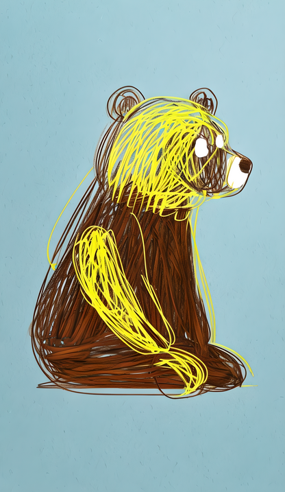 Whimsical Scribble Bear — Modern Minimalist Digital Wall Art Print