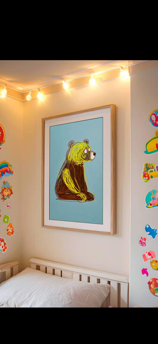 Whimsical Scribble Bear — Modern Minimalist Digital Wall Art Print