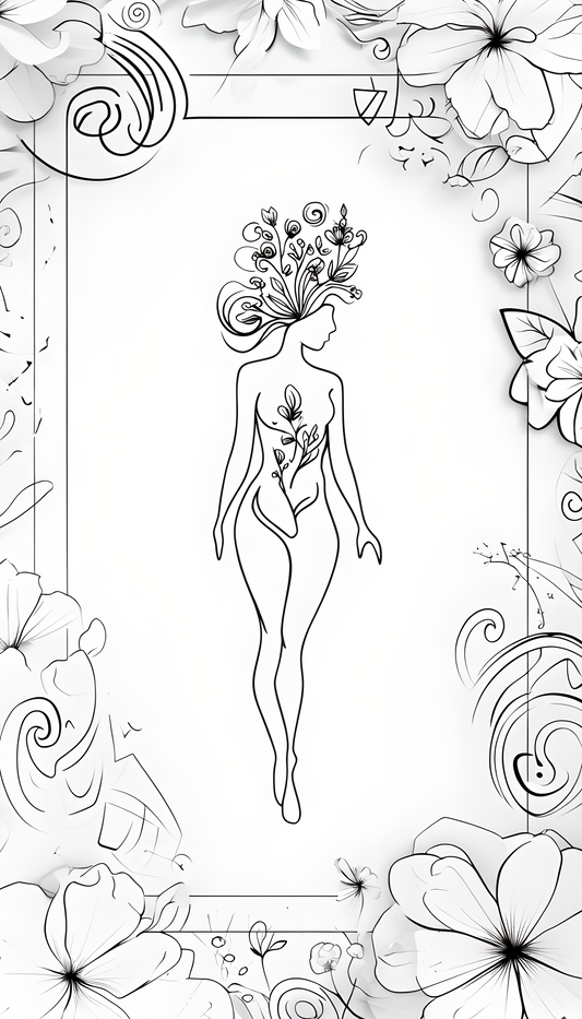 Floral Goddess Wall Art| Minimalist Line Art | Digital Download