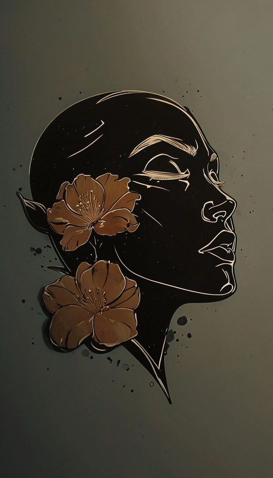 Minimal Floral Line Art Portrait – Elegant Woman Silhouette with Flowers | Digital Download Wall Art