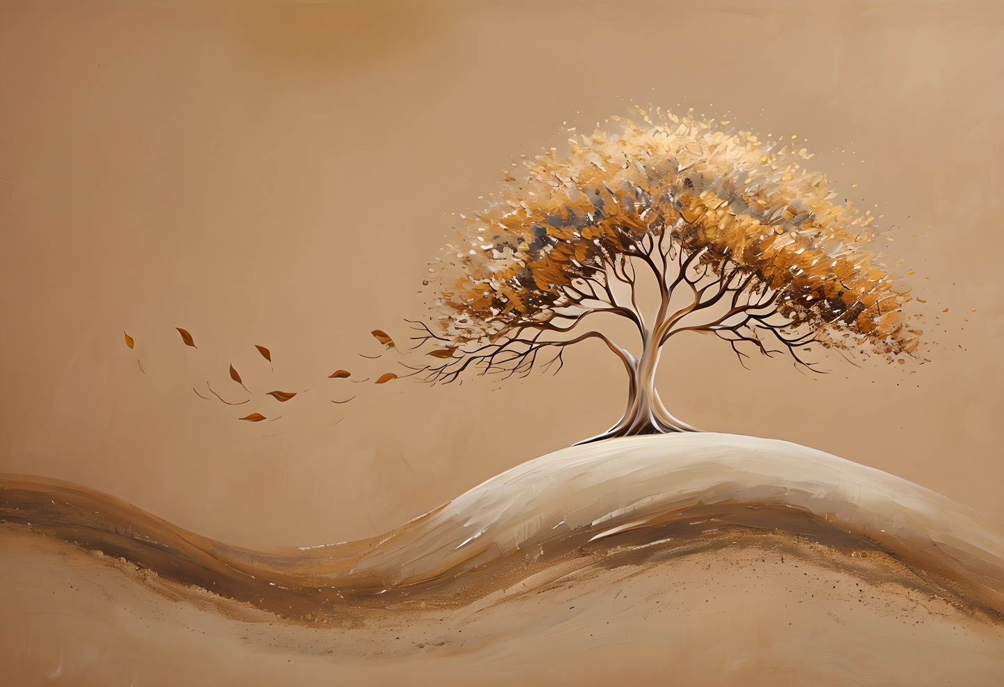 Golden Serenity Tree Art | Minimalist Tree Digital Wall Art Print | Digital Download
