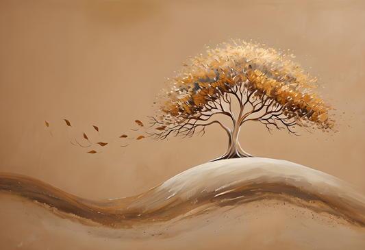 Golden Serenity Tree Art | Minimalist Tree Digital Wall Art Print | Digital Download