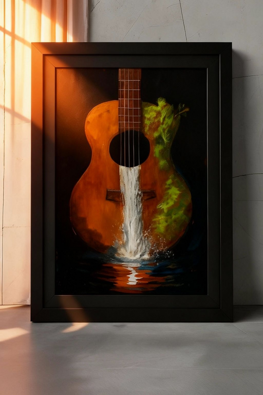 Guitar Waterfall & Nature Art Print |  Surreal Digital Wall Art | Digital Download