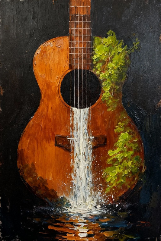 Guitar Waterfall & Nature Art Print |  Surreal Digital Wall Art | Digital Download