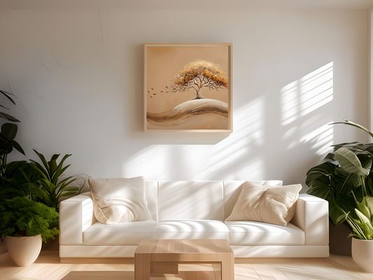 Golden Serenity Tree Art | Minimalist Tree Digital Wall Art Print | Digital Download