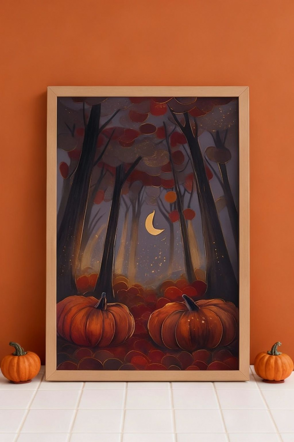 Enchanted Autumn Forest Art| Pumpkin Print | Halloween Wall Art| Seasonal Art | Pumpkin Moonlight Illustration | Digital Download ( ON SALE | LIMITED TIME)