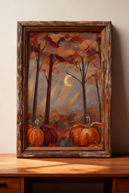 Autumn Moonlight Wall Art| Pumpkin Art | Seasonal Art | Halloween Art Prints | Pumpkin Forest Wall Art Print | Digital Download ( ON SALE | LIMITED TIME )