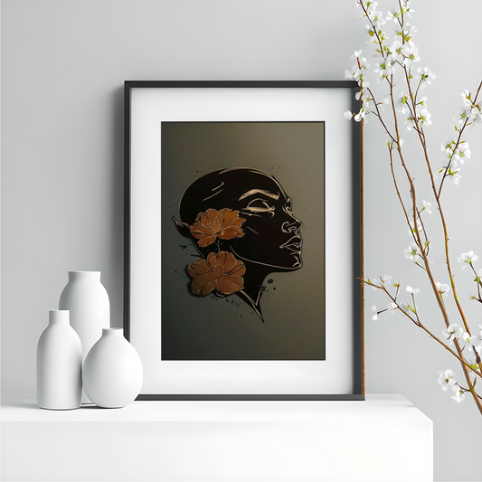 Minimal Floral Line Art Portrait – Elegant Woman Silhouette with Flowers | Digital Download Wall Art